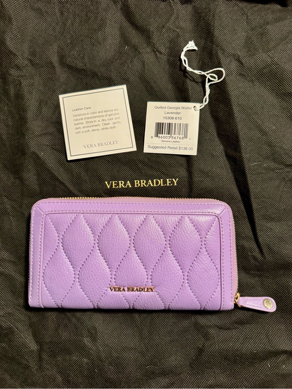 Vera Bradley Quilted Leather Georgia Wallet Lavender